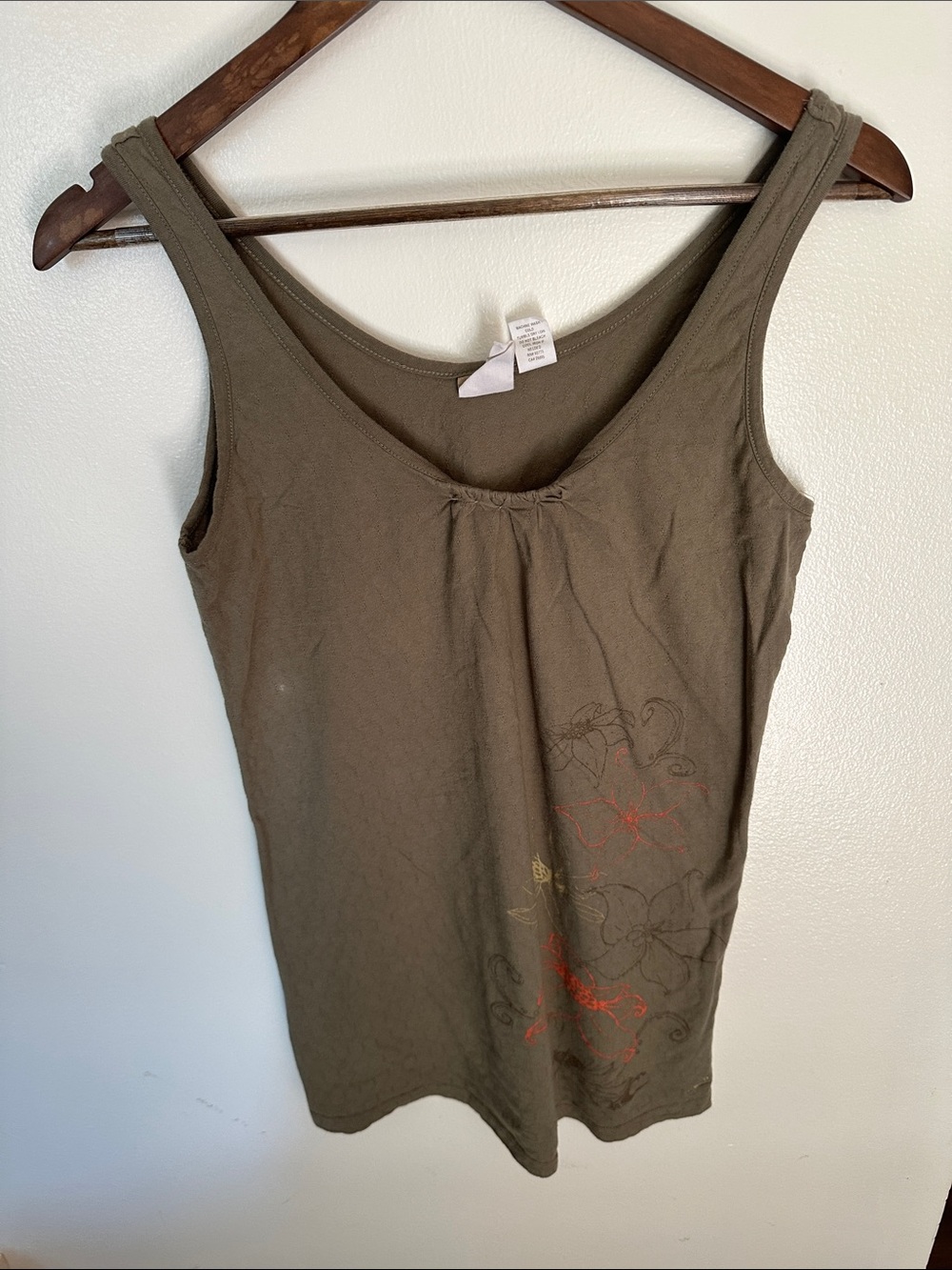 Women's Olive Floral Scoop Neck Tank Top